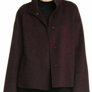 Brushed Wool stand collar boxy jacket - Cassis